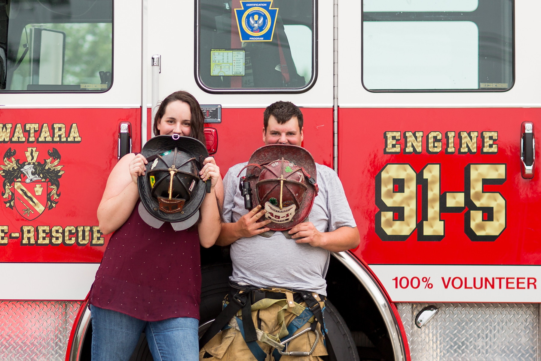 fun engagement photos at the firehouse