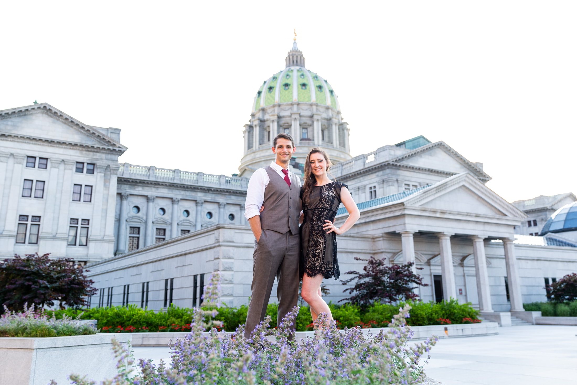 romantic engaged couple at State capitol in Harrisburg