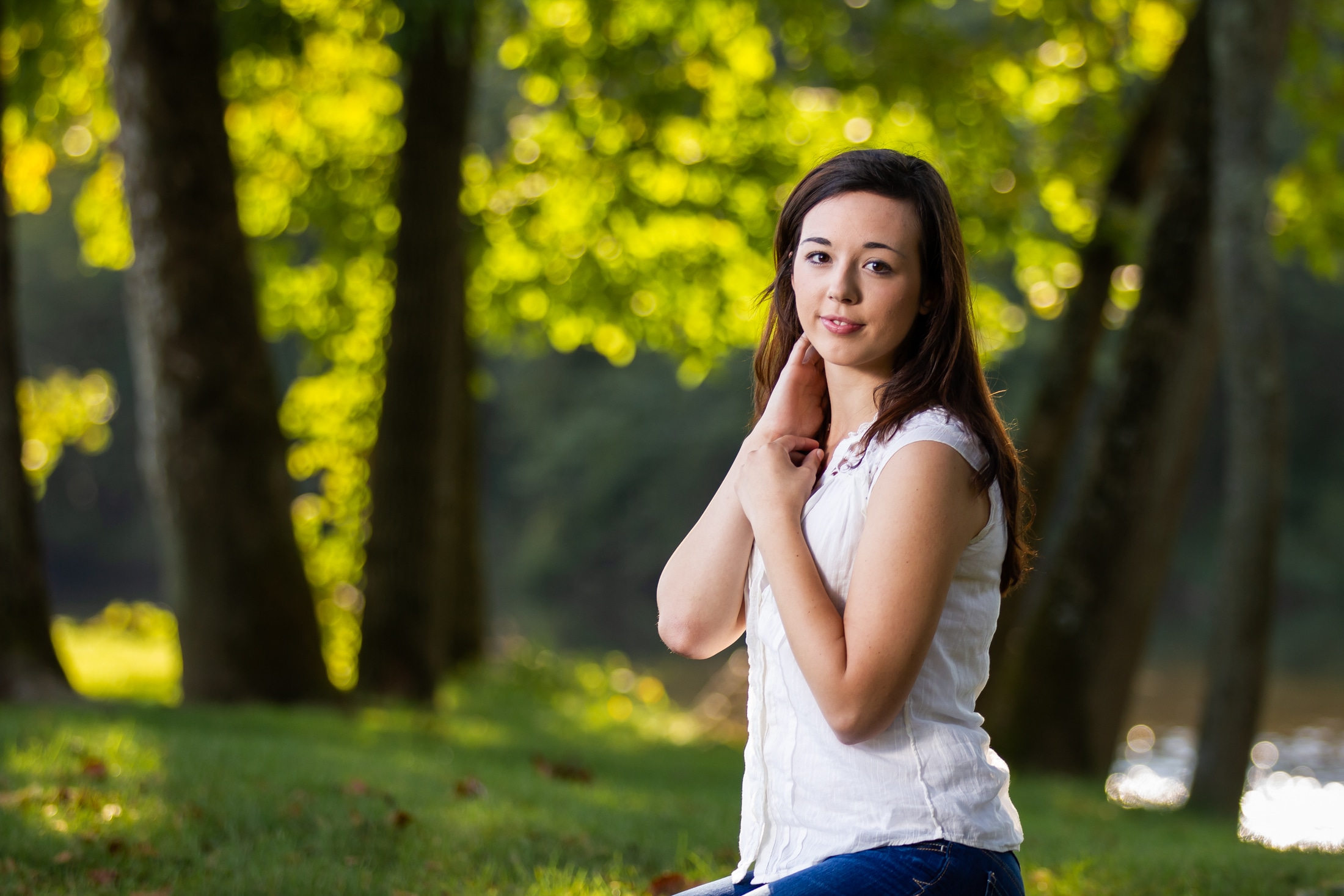 Sun-drenched elegance: Chelsea looking effortlessly chic in her first outfit near Yellow Breeches Creek.